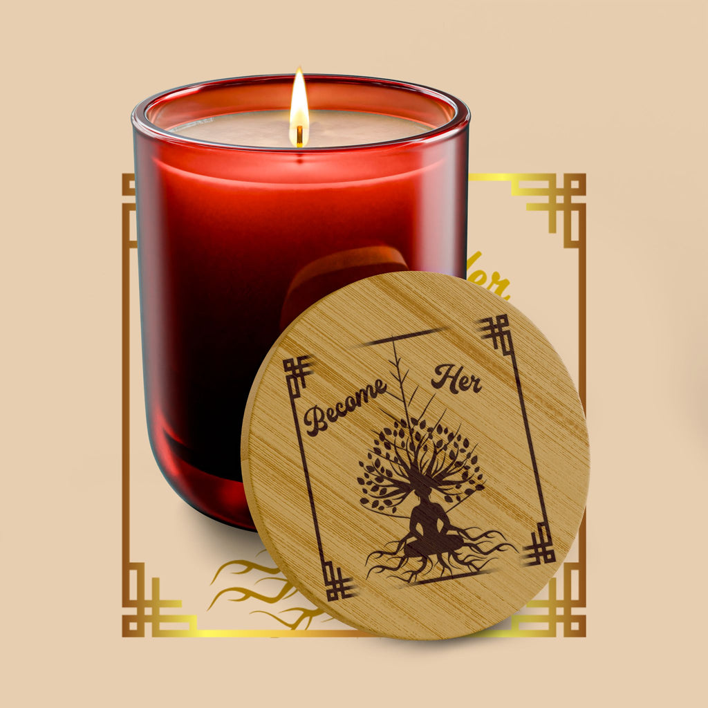 Engraved 'Become Her' 14oz Scented Soy Candle - Aromatherapy Gift with Bamboo Lid