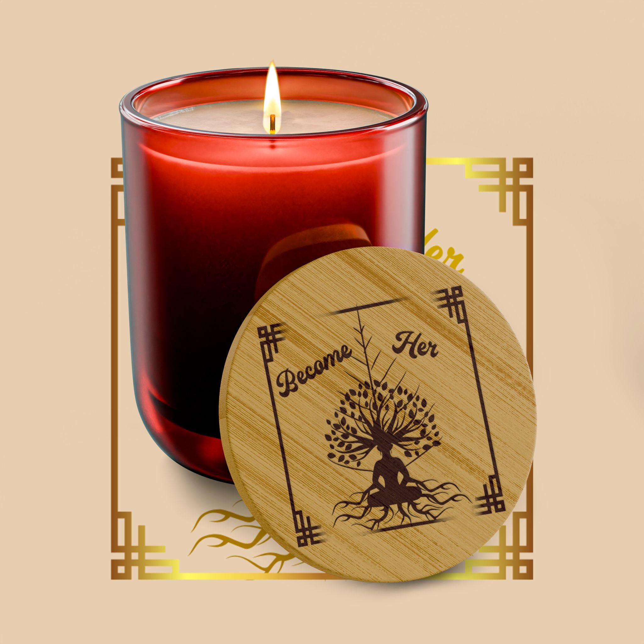 Engraved 'Become Her' 14oz Scented Soy Candle - Aromatherapy Gift with Bamboo Lid