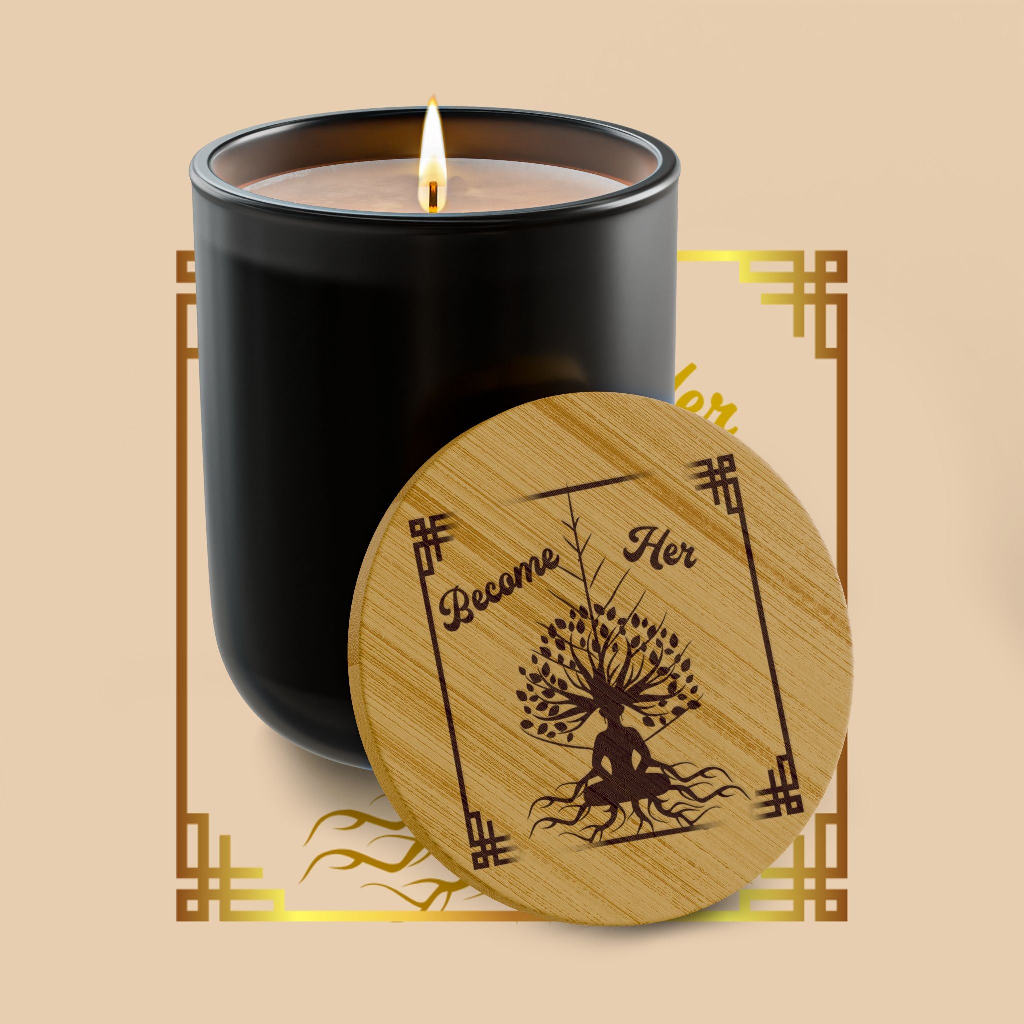 Engraved 'Become Her' 14oz Scented Soy Candle - Aromatherapy Gift with Bamboo Lid