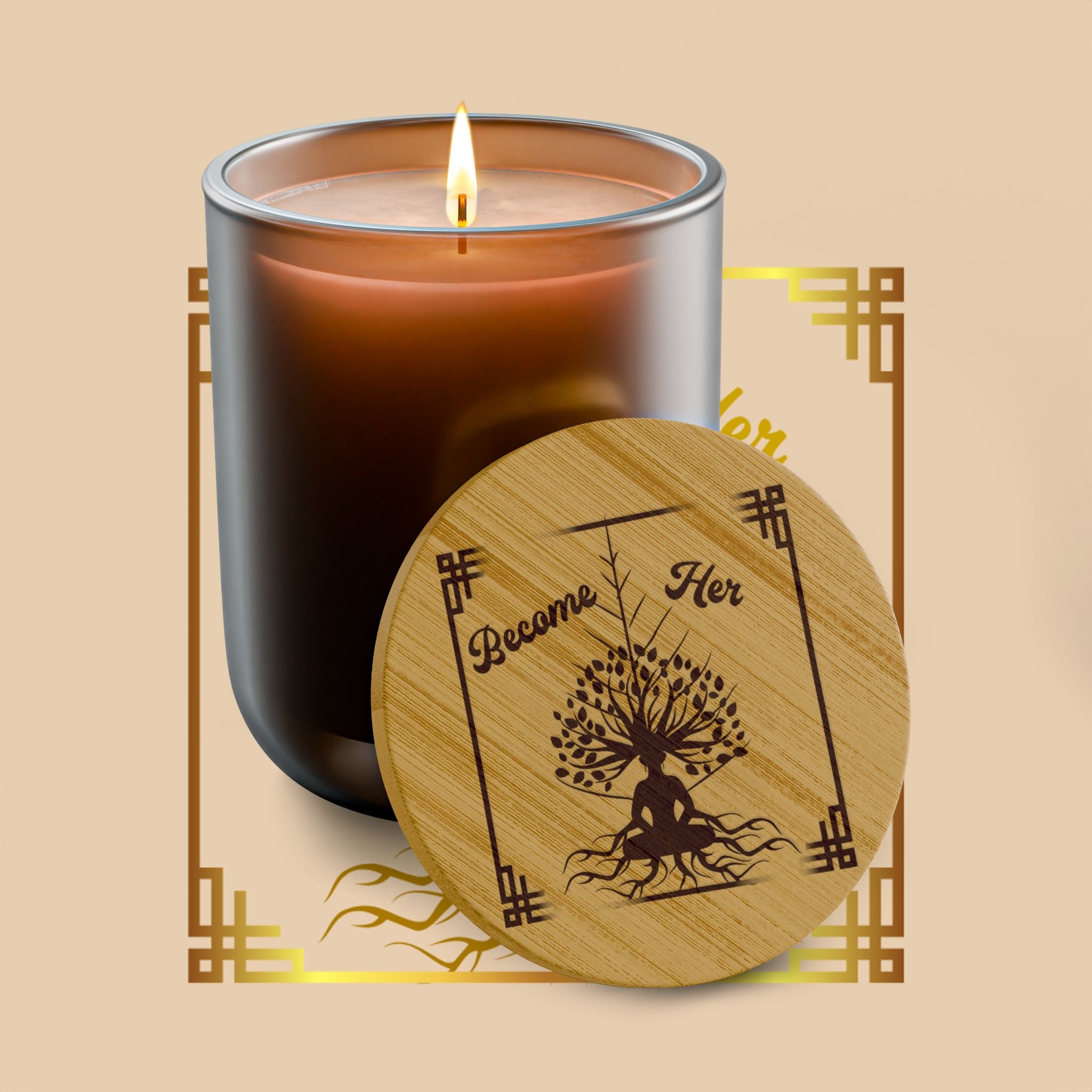 Engraved 'Become Her' 14oz Scented Soy Candle - Aromatherapy Gift with Bamboo Lid